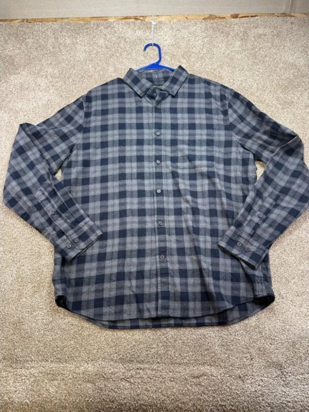 Banana‎ Republic Untucked Fit Flannel Shirt Mens Large Grey Buffalo Check Cotton